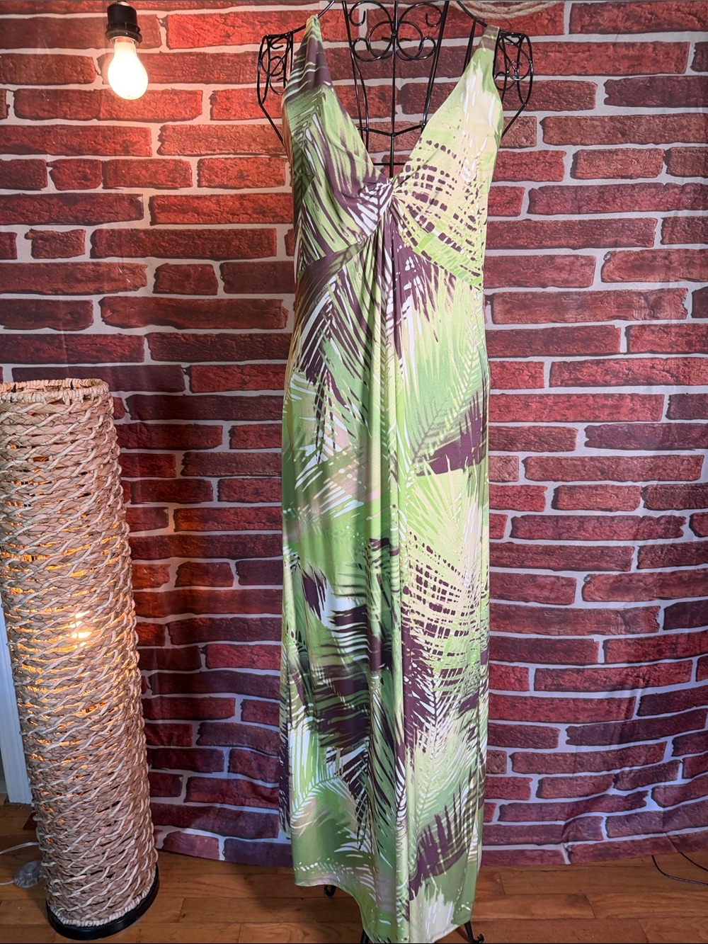 👗 Mixit Palm Print Maxi Dress – Green/Brown – Sz M